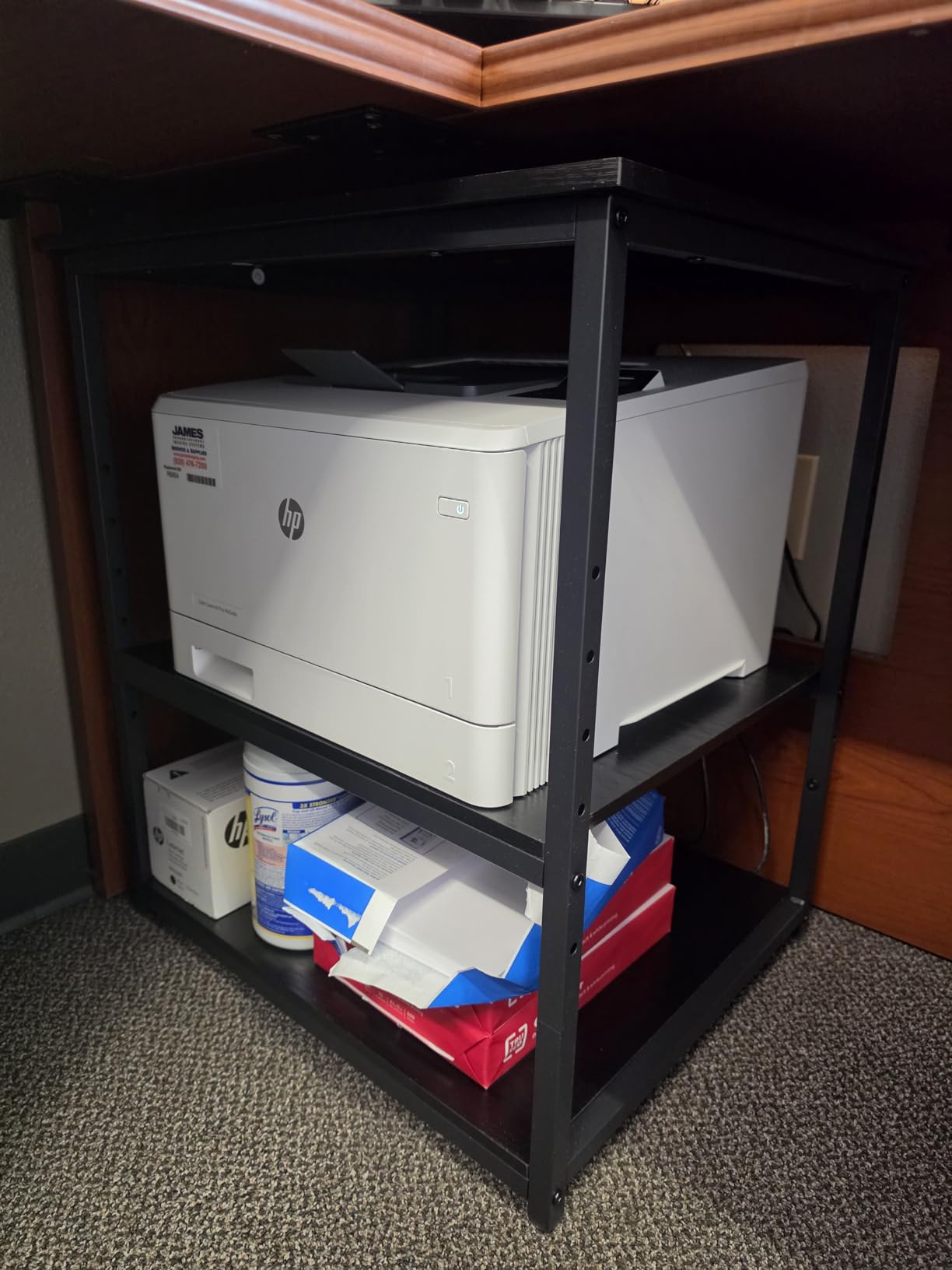 VASAGLE 2-Tier Printer Stand with Locking Wheels, Under Desk Printer Table | Industrial Mobile Cart, 23.6 x 19.7 x 13.5 Inches, Storage Shelf, for Home Office, Ebony Black, UOPS008BE01S customer photo 1