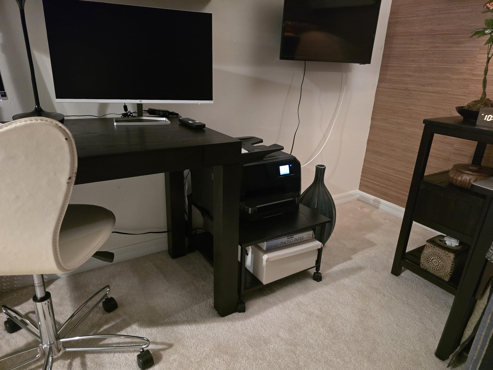 VASAGLE 2-Tier Printer Stand with Locking Wheels, Under Desk Printer Table | Industrial Mobile Cart, 23.6 x 19.7 x 13.5 Inches, Storage Shelf, for Home Office, Ebony Black, UOPS008BE01S customer photo 2