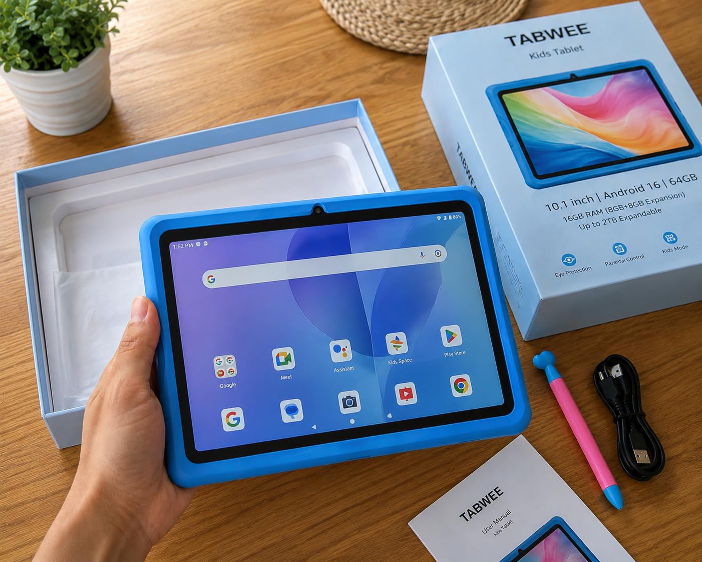 2026 Upgraded TABWEE Kids Tablet 10 Inch, Android 16 Tablet for Kids Ages 6-12, 16GB RAM 64GB ROM, HD Eye-Care Display, Parental Control, Kid-Proof Case & Stylus Included customer photo 1
