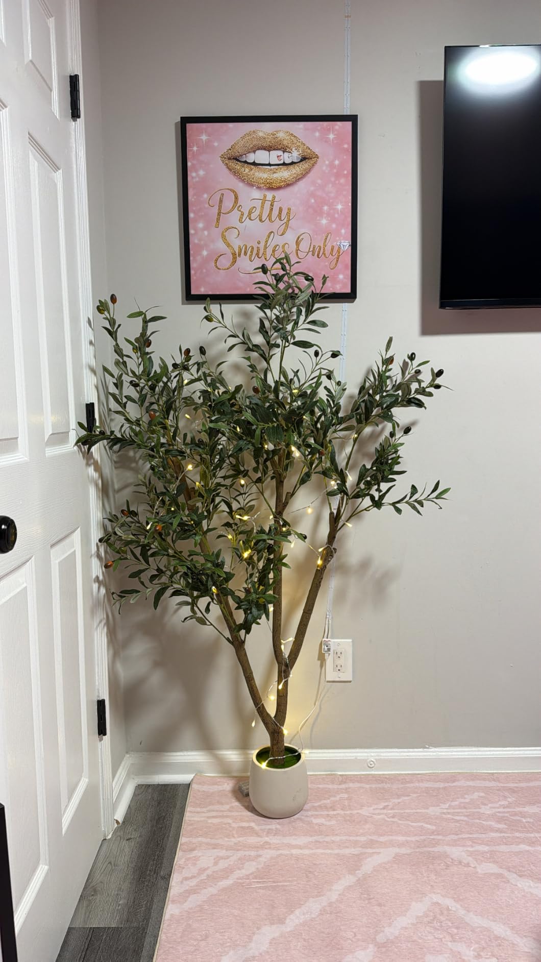 6FT Artificial Olive Tree Indoor with Lights & Planter, Realistic Faux Olive Trees with Lifelike Fruits for Living Room Decor, Tall Fake Silk Plants for Modern Home Office customer photo 2