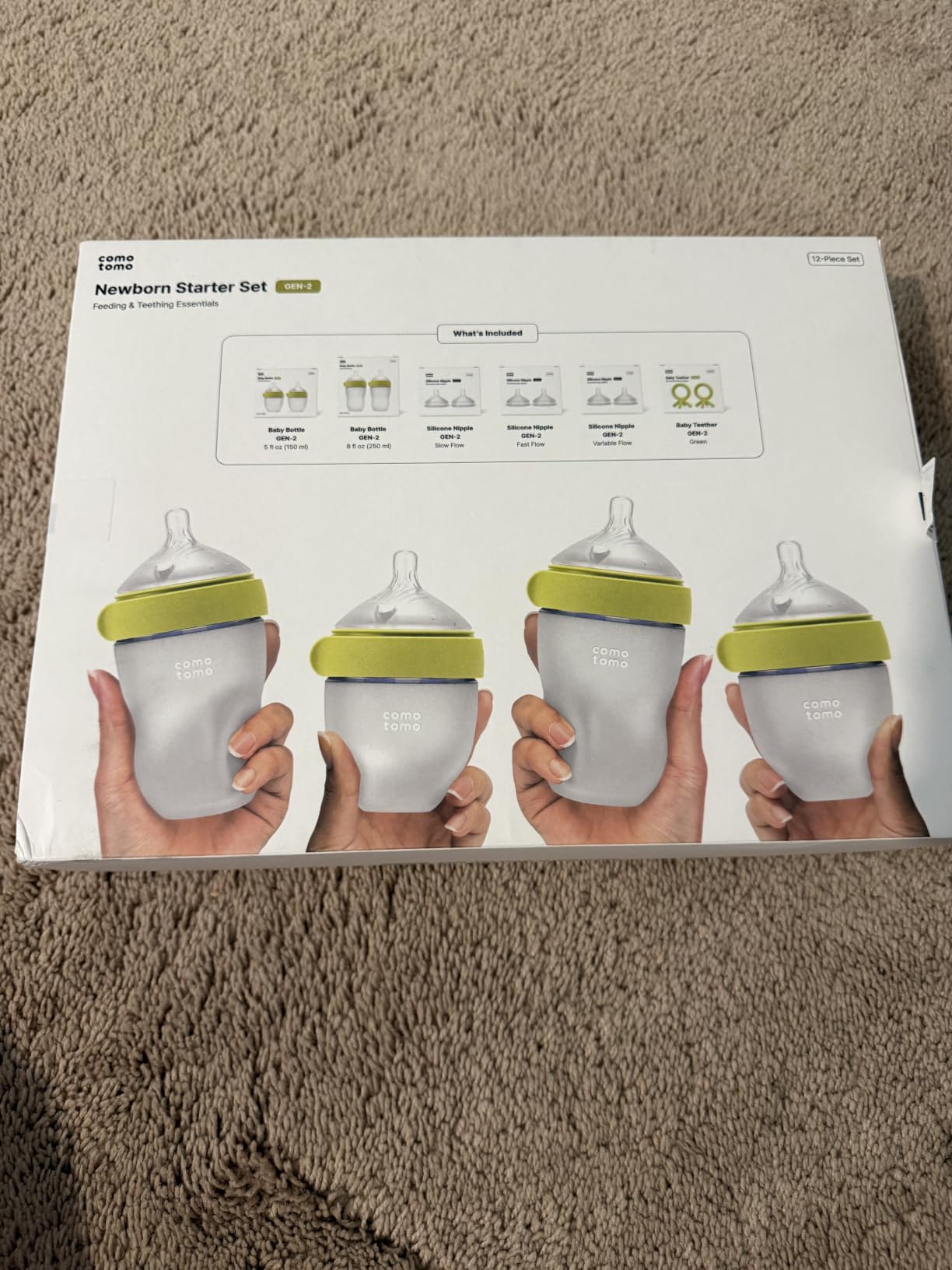 Comotomo Newborn Starter Set - 12 Piece Baby Bottle Gift Set | 5 oz & 8 oz Silicone Bottles, Slow to Variable Flow Anti-Colic Nipples & Soothing Teethers customer photo 1