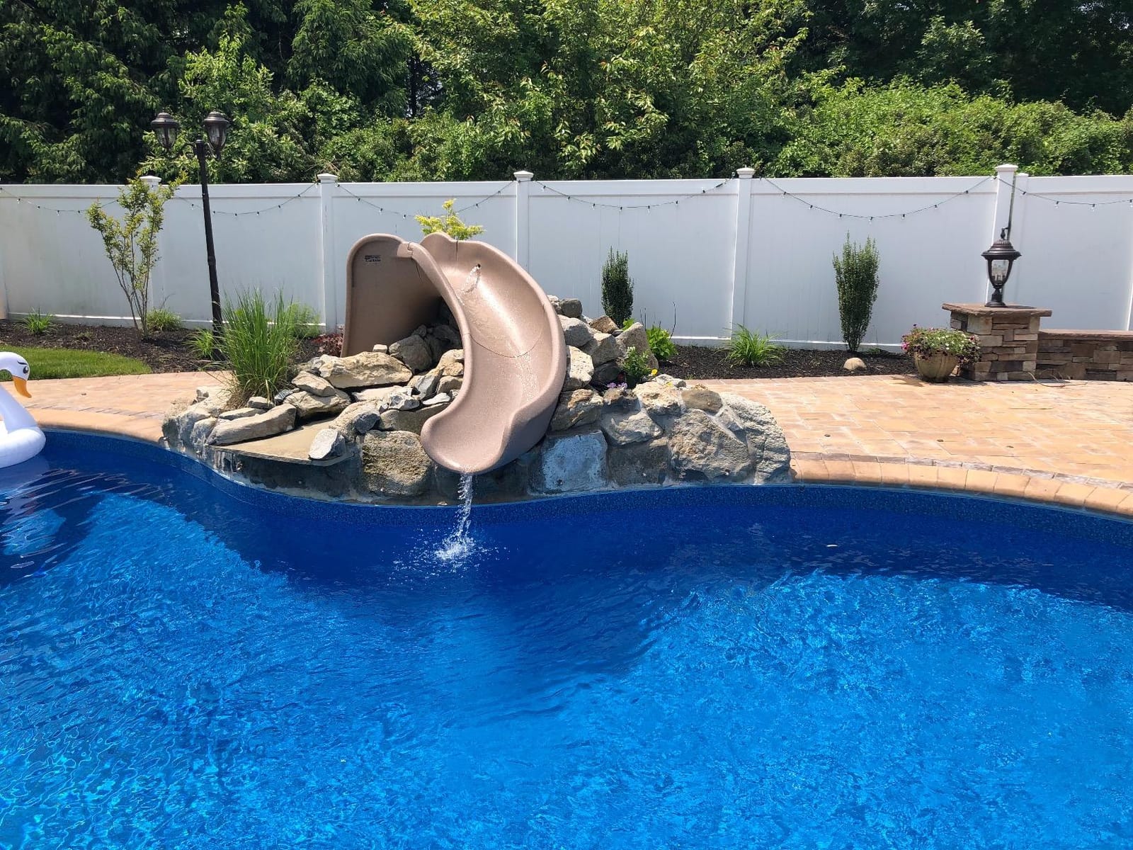 S.R.Smith Cyclone Pool Slide, Sandstone – Premium Water Slide with Right Curve for Inground Swimming Pool – Deck Mounted with Enclosed Ladder for Safety customer photo 1
