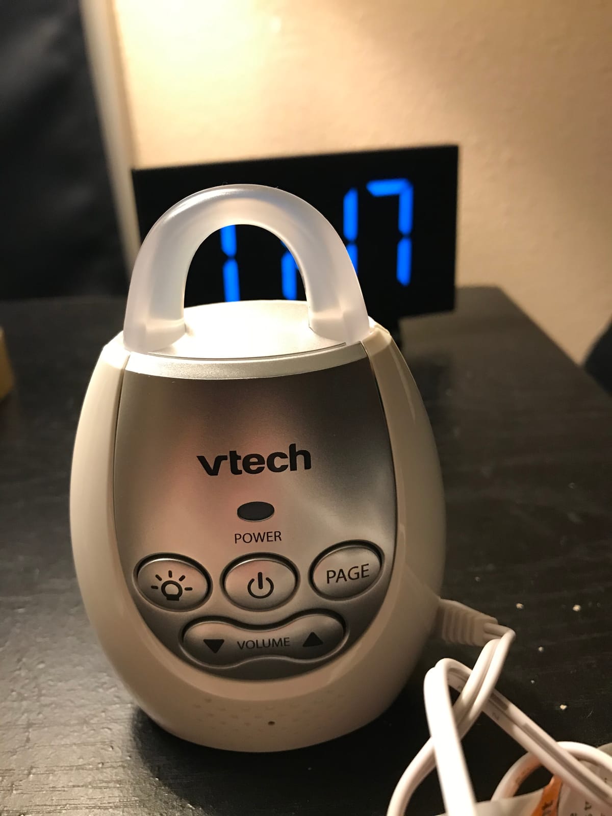 VTech Communications DM221 Audio Baby Monitor with up to 1,000 ft of Range, Vibrating Sound-Alert, Talk Back Intercom & Night Light Loop, White/Silver customer photo 1