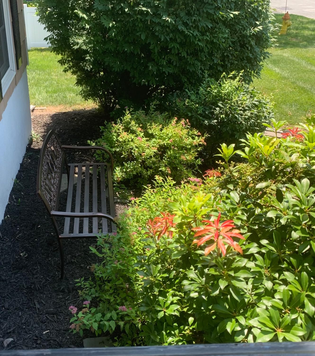 Leigh Country Metal Outdoor Bench, Welcome Design, Decorative Patio Seating for Porch/Deck customer photo 2