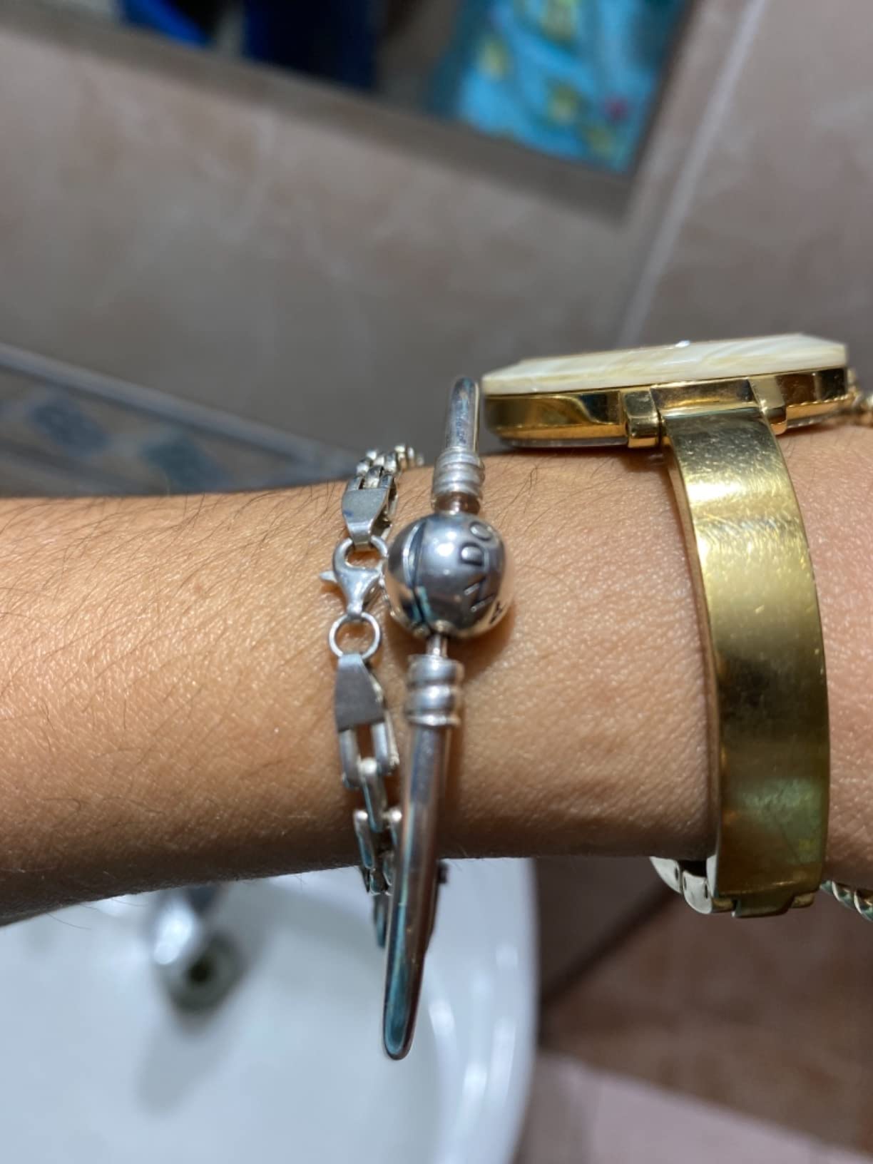 PANDORA Moments Sterling Silver Ball Clasp Bangle for Women - Compatible Moments Charms - Bangle Charm Bracelet - Gift for Her - 7.5