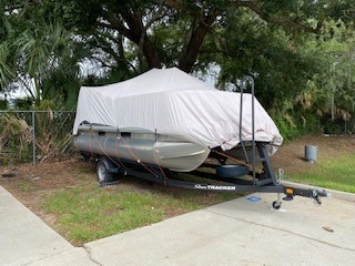 Universal Boat Adjustable Storage Cover - 17'-20'L to 96” Pontoon Boats Protection Custom Heavy Duty Waterproof Weather Resistant Polyester Fabric, Snap Strap, Elastic Cord, Bag - Pyle PCVHP440 customer photo 1