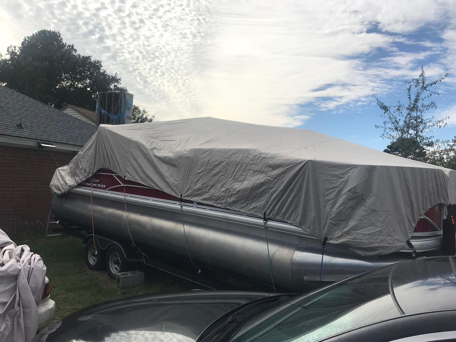 Universal Boat Adjustable Storage Cover - 17'-20'L to 96” Pontoon Boats Protection Custom Heavy Duty Waterproof Weather Resistant Polyester Fabric, Snap Strap, Elastic Cord, Bag - Pyle PCVHP440 customer photo 2