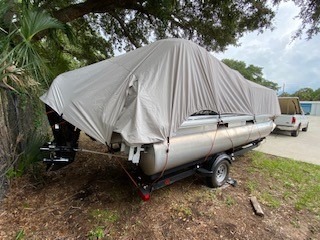 Pyle Universal Boat Adjustable Storage Cover - 25'-28'L to 96” Pontoon Boats Protection Custom Heavy Duty Waterproof Polyester Fabric, Snap Strap, Elastic Cord, Bag customer photo 1