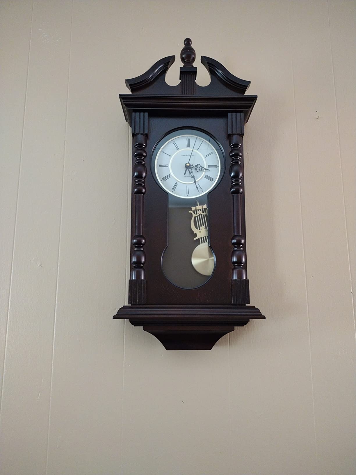 Wall Clocks: Grandfather Wood Wall Clock with Chime. Pendulum Wood Traditional Clock. Makes a Great Housewarming or Birthday Gift Wall Clock Chimes Every Hour with Westminster Melody customer photo 1