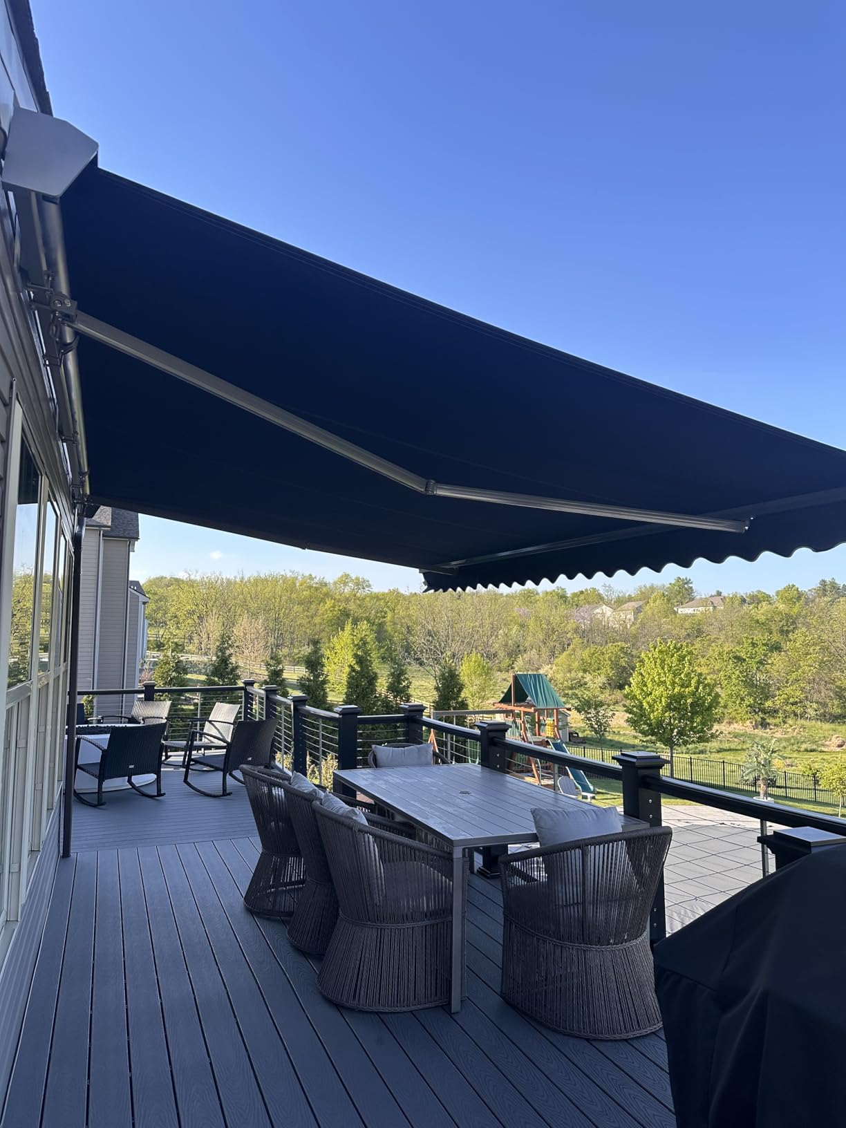 ADVANING Classic Series 10'X8' Electric Retractable Awning, 100% Acrylic UV+ Sun Shade Canopy, Beige w/Brick Red Stripes, EA1008-A332H customer photo 1