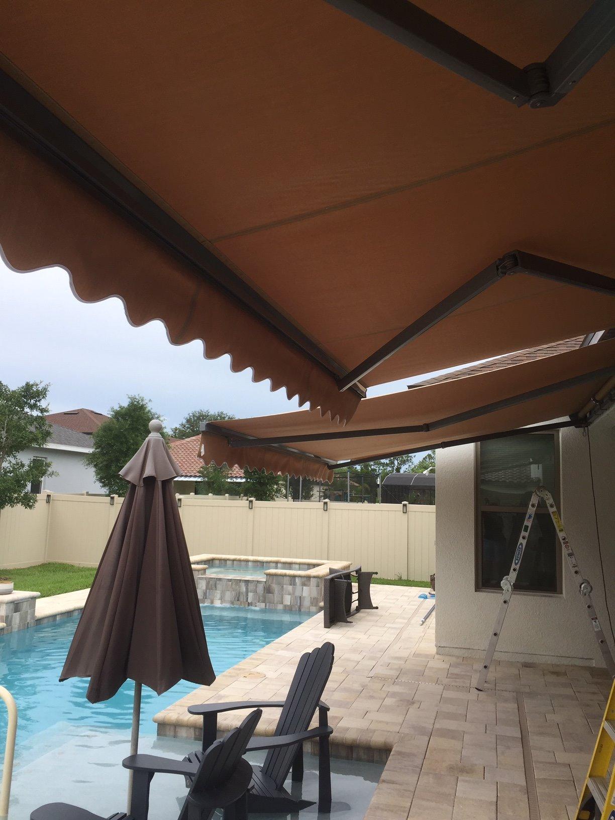 ADVANING Classic Series 10'X8' Electric Retractable Awning, 100% Acrylic UV+ Sun Shade Canopy, Beige w/Brick Red Stripes, EA1008-A332H customer photo 2