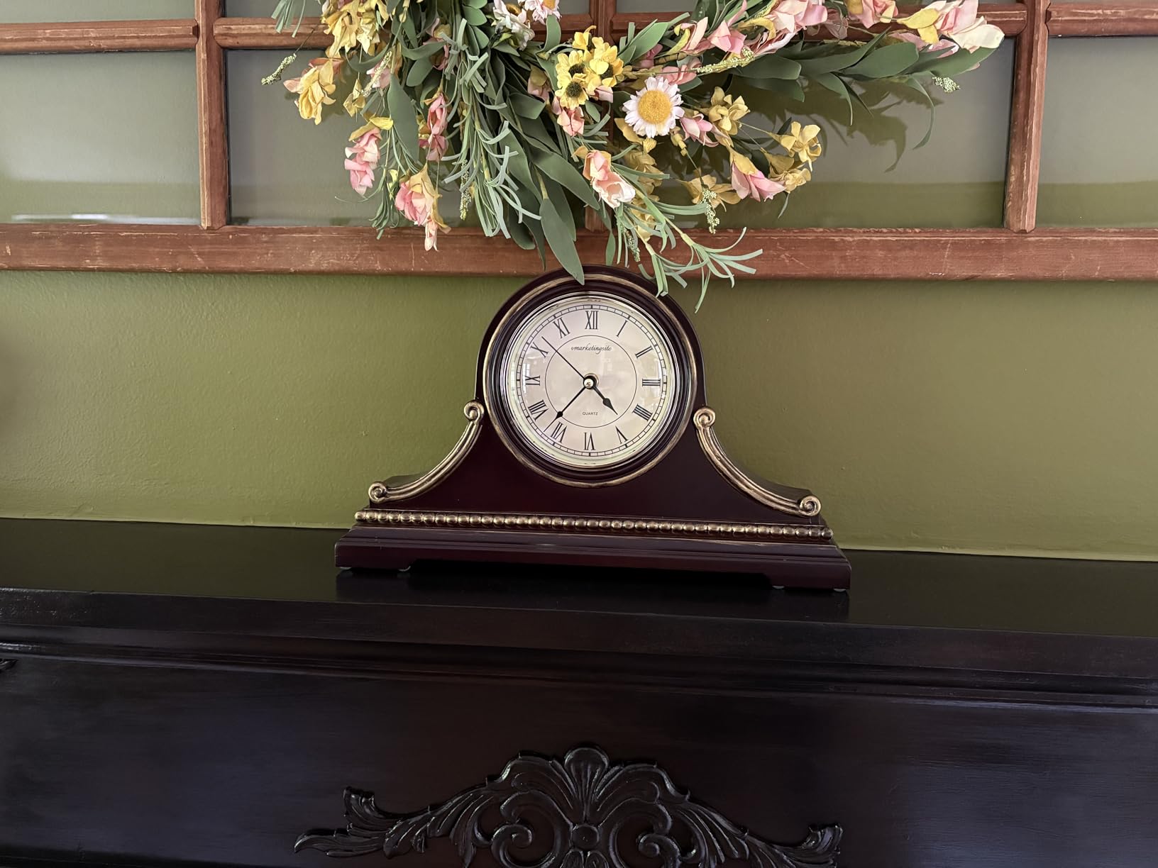 Mantel Clocks, Battery Operated, Silent Wood Mantle Clock with Westminster Chimes On The Hour, Solid Wooden Shelf Decorative Chiming Table Clock, 9