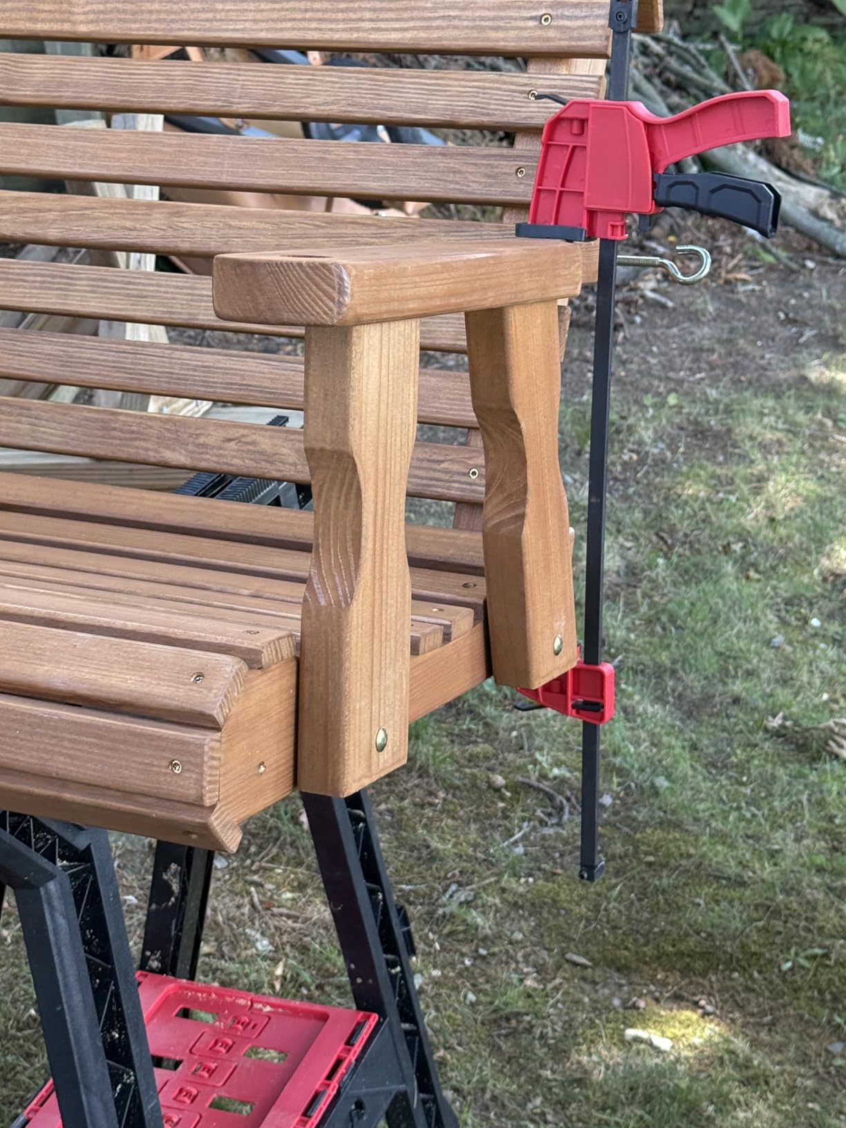 Amish Casual Heavy Duty 700 Lb Capacity Porch Swing with Cup Holders (5 Foot, Unfinished) – Wooden Outdoor Roll Back Swing with Hanging Chains – Amish Made in the USA customer photo 2