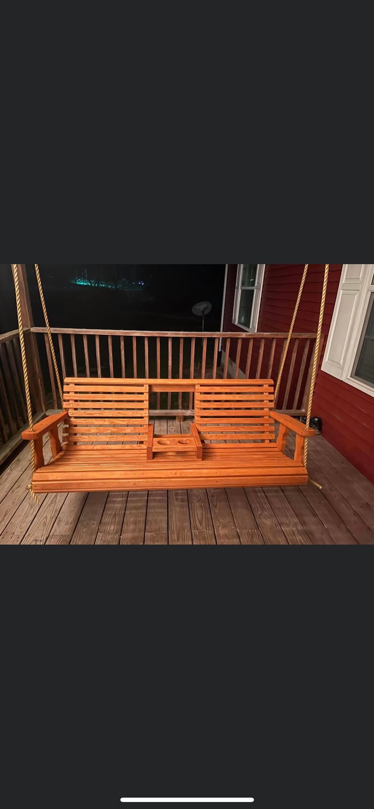 Porchgate Amish Heavy Duty 800 Lb Rollback Console Treated Porch Swing with Hanging Ropes (Cedar Stain) customer photo 1