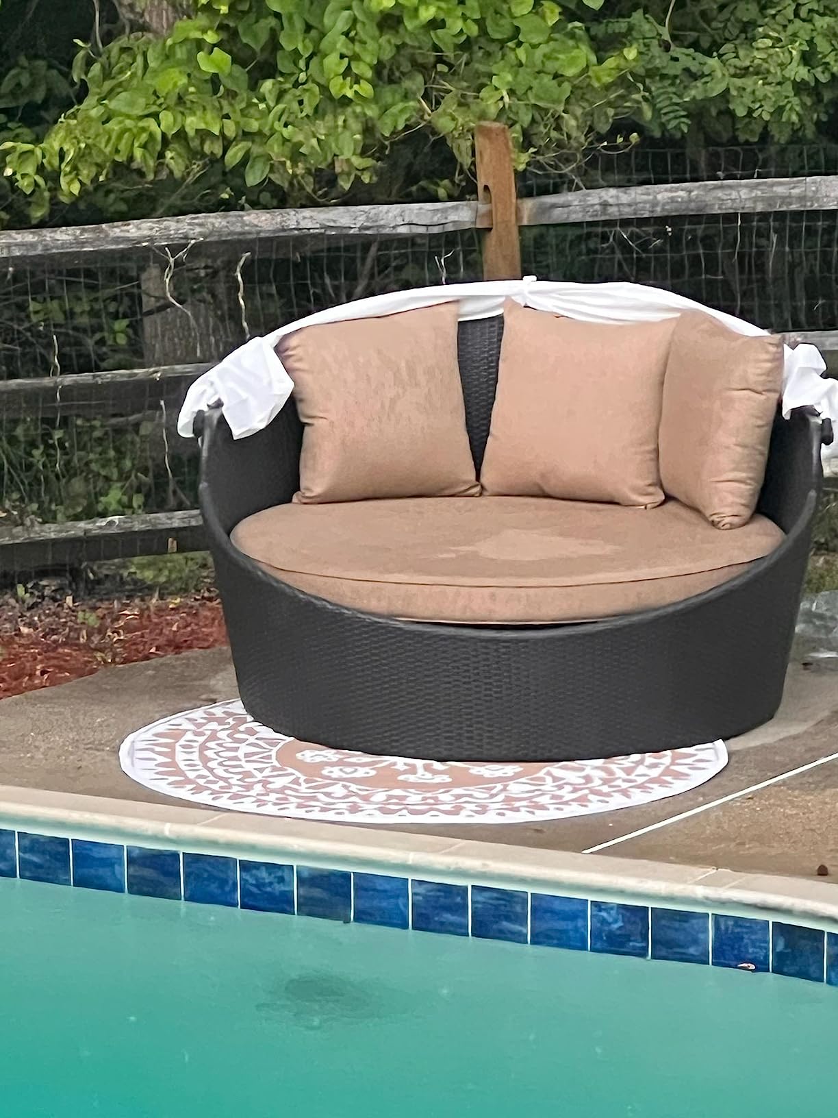 Modway Convene Wicker Rattan Outdoor Patio Retractable Canopy Round Poolside Sofa Daybed in Espresso White customer photo 1