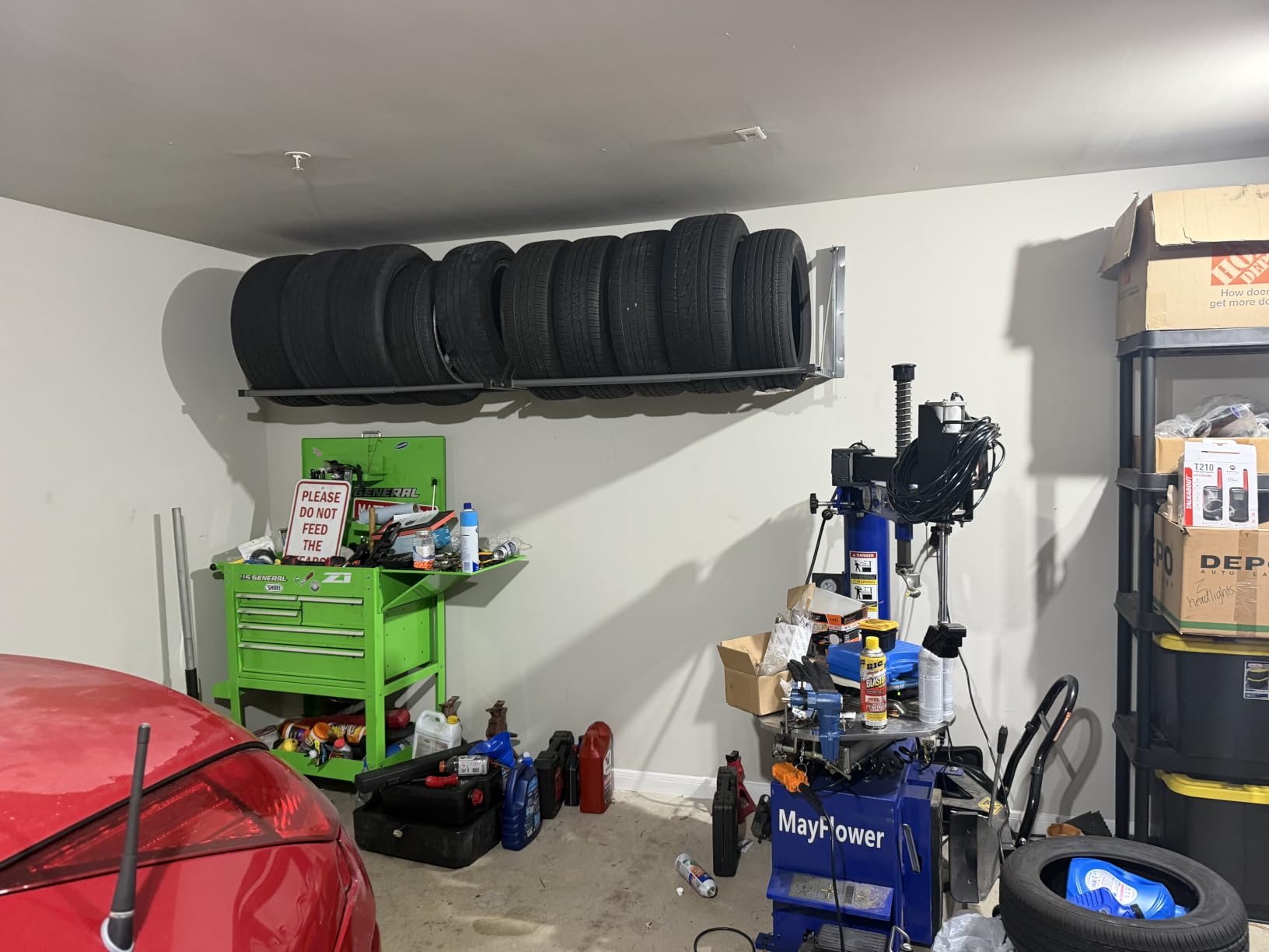 MaxxHaul Adjustable Wall Mount Folding Tire Rack – 32 to 48 Inch Width – 300 lb Capacity – Heavy Duty Steel Garage Tire Storage Holds 4 Tires – 70489 customer photo 1