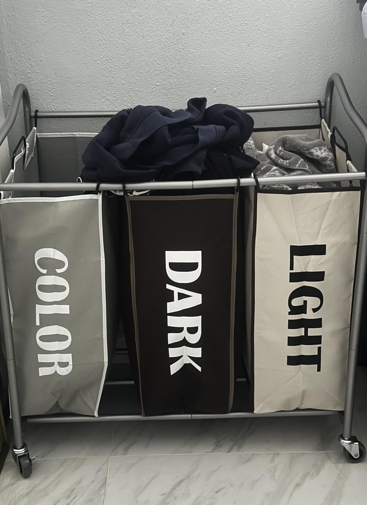 Simple Houseware Heavy Duty 3-Bag Laundry Sorter Rolling Cart, Chrome customer photo 2