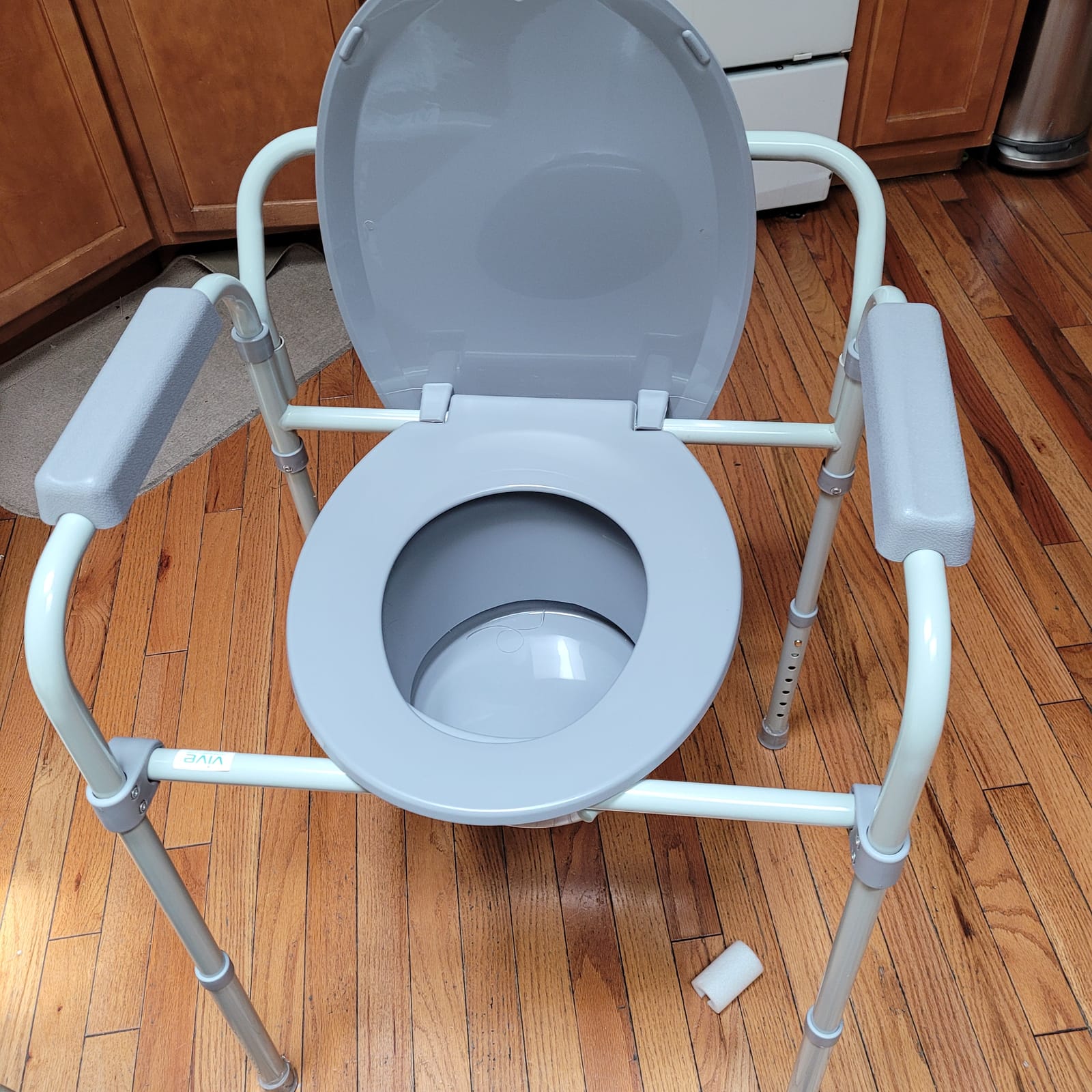 Vive Bedside Commode Toilet Chair (Folding) - 350 lb Capacity, Safety Rail, Shower Chair - 3 in 1 Heavy Duty Bariatric Bucket with Padded Arms, Tight Lid – Portable Seat for Home - Steel customer photo 2