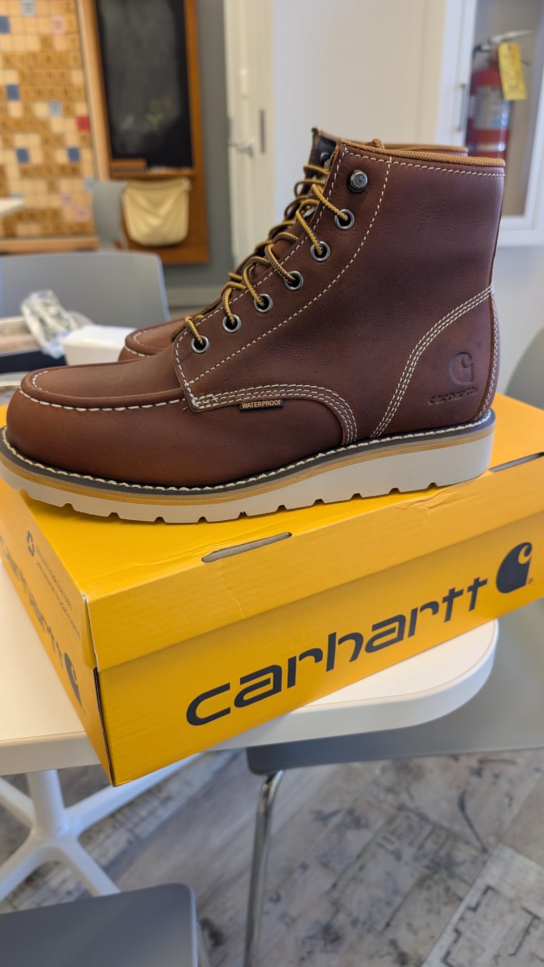 Carhartt Men's 6” Moc Toe Waterproof Work Boots - Oil-Tanned Leather Boots with FastDry Lining, Dual-Density Rubber Wedge Traction Outsole, EH Rated customer photo 2