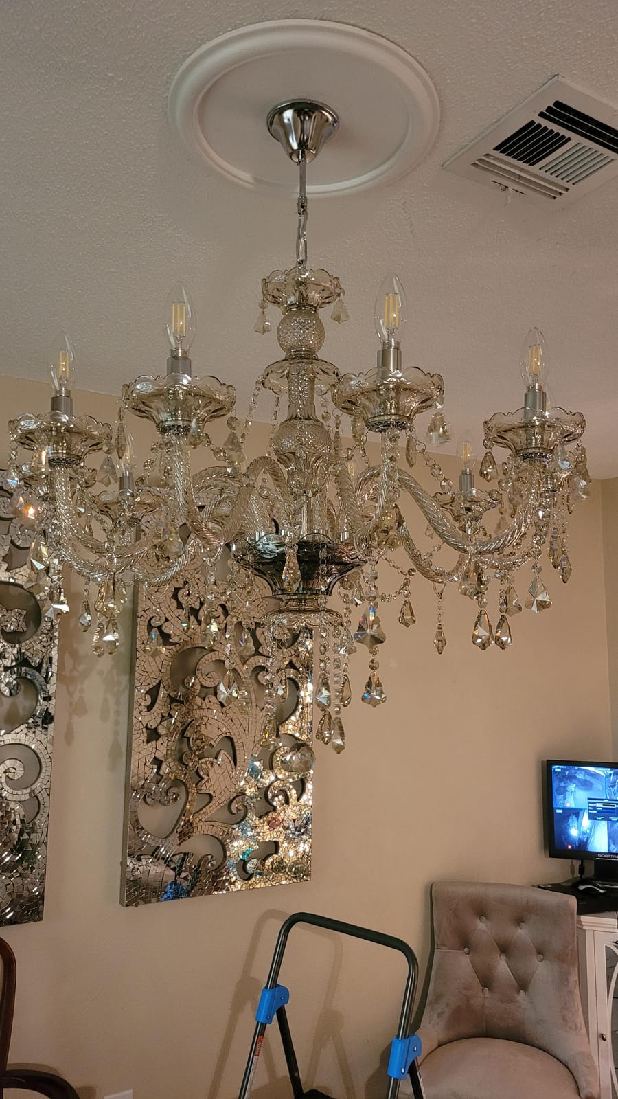 Ridgeyard 10-Light Crystal Chandelier Cognac/Champagne Modern K9 Crystal Candle Pendant Lamp Ceiling Lighting Fixture, Chandeliers for Dining Room Home Decor customer photo 1