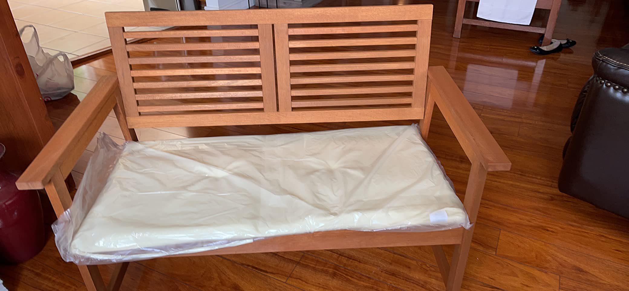 Furinno TIOMAN Outdoor Bench, Garden Bench with Back, for Patio, Garden, Porch, 22 x 42 x 32, Natural customer photo 1