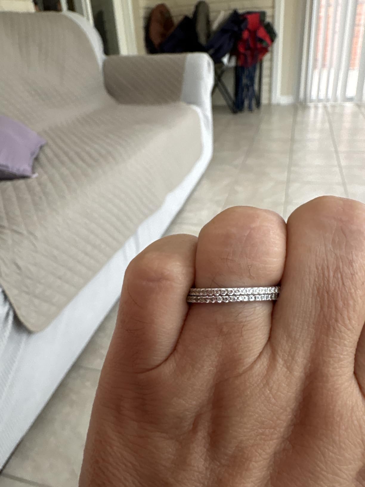 PAVOI 925 Sterling Silver Wedding Band for Women, 14K Gold Plated CZ Ring | Dainty Stackable Rings for Women, Cubic Zirconia Eternity Rings customer photo 2