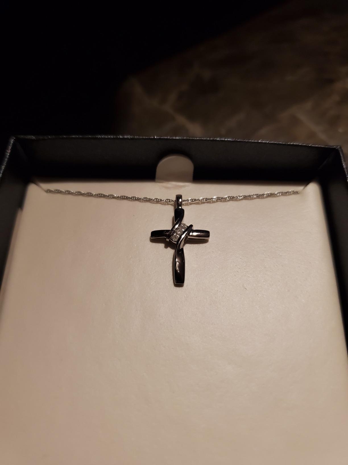 GILDED Natural Diamond Cross Pendant in 10K Yellow Gold | 3 Stone customer photo 1