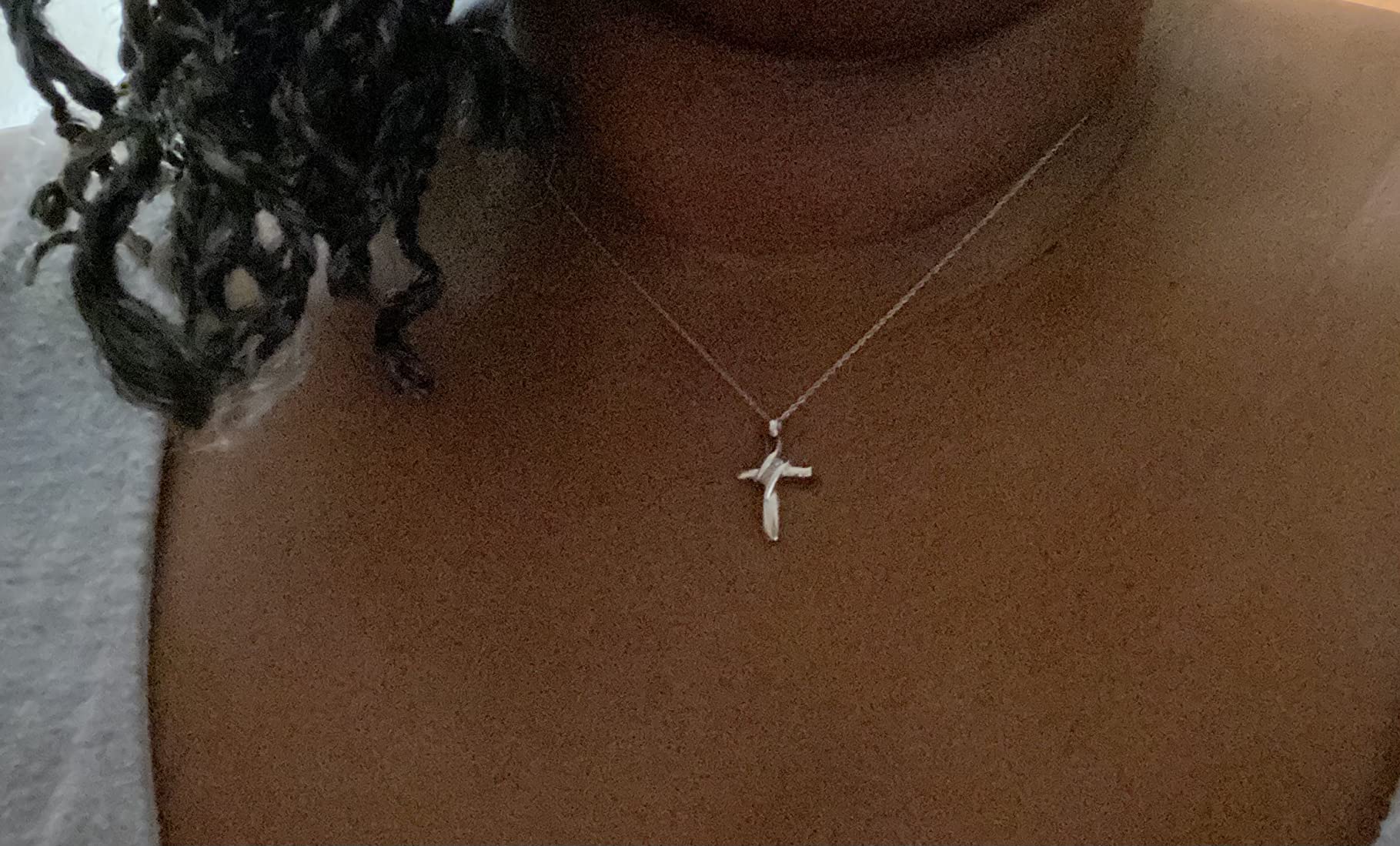 GILDED Natural Diamond Cross Pendant in 10K Yellow Gold | 3 Stone customer photo 2