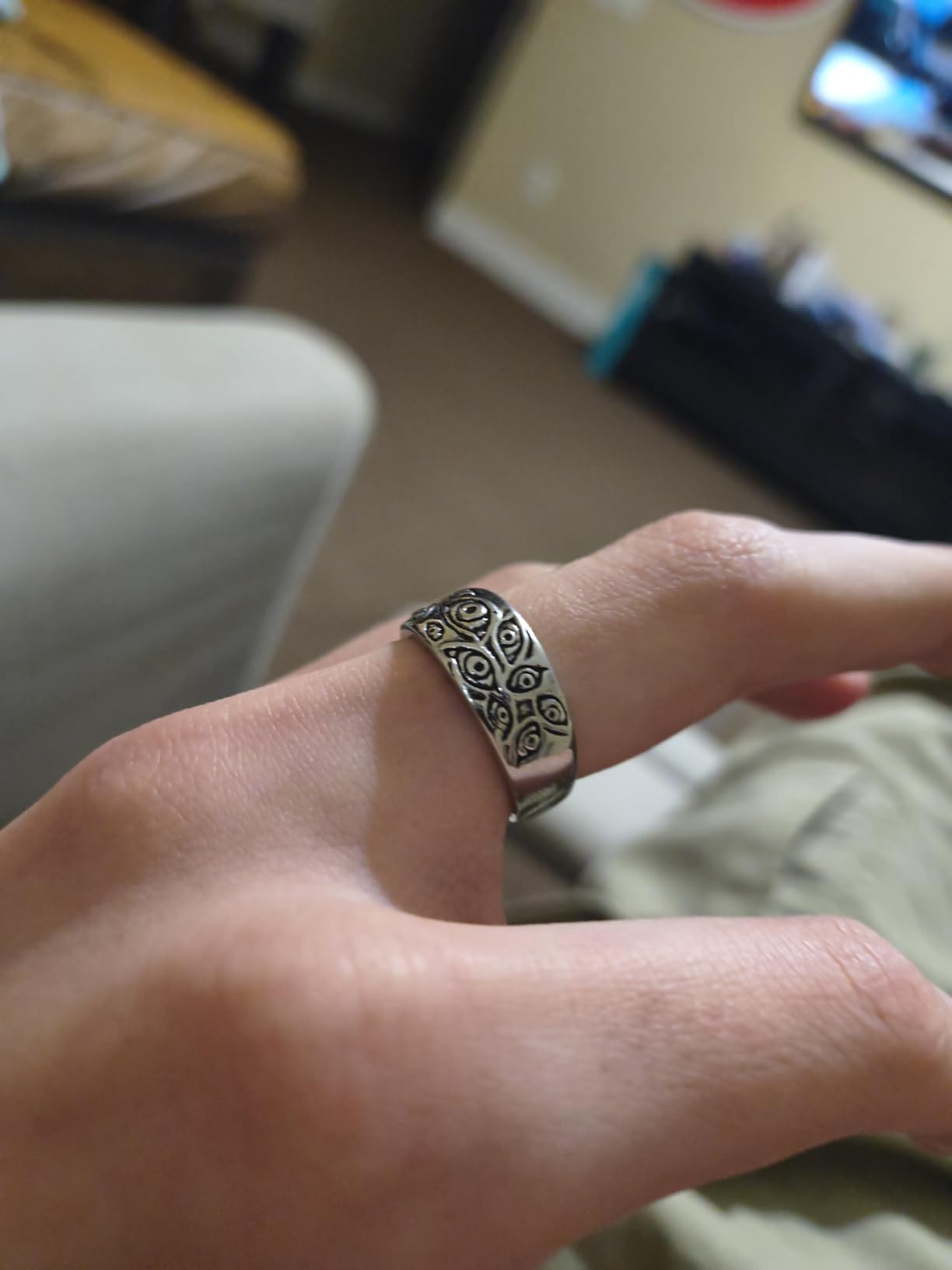 Men's Vintage Engraved Eye of God Ring Black Gold Silver Tone customer photo 2