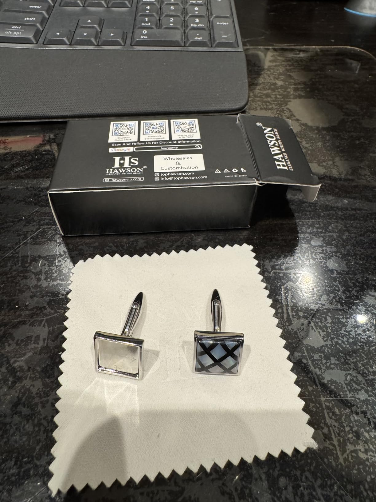 HAWSON Cufflinks for Men Gift Box Packing, Handmade Classic Mother of Pearl Silver Cuff Links for Men’s French Shirt, Personalized Gifts Accessories for Men customer photo 1