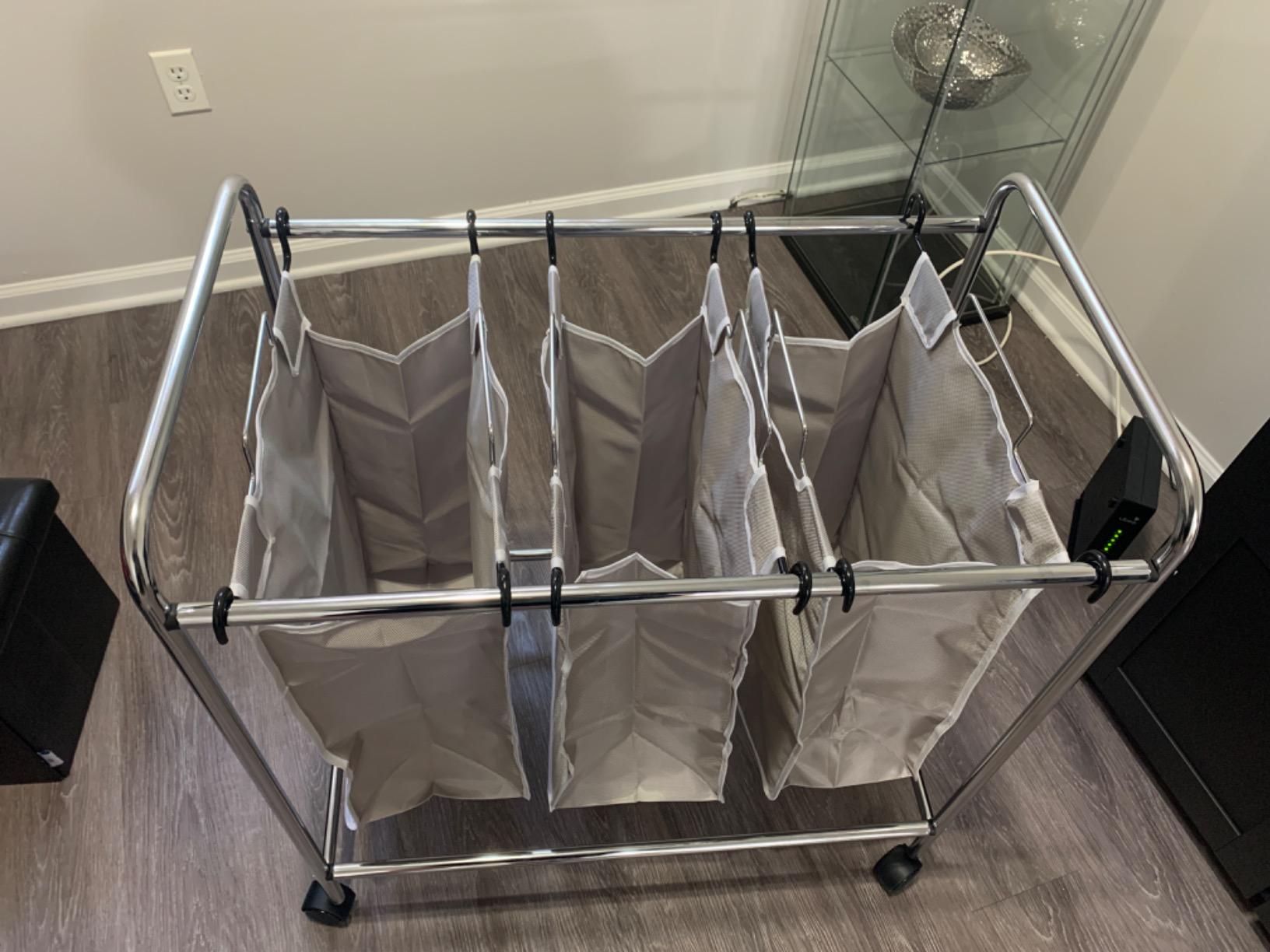 Amazon Basics 3-Bag Laundry Sorter with Removable Bags, Metal Frame, Washable, Locking Wheels, Gray customer photo 2