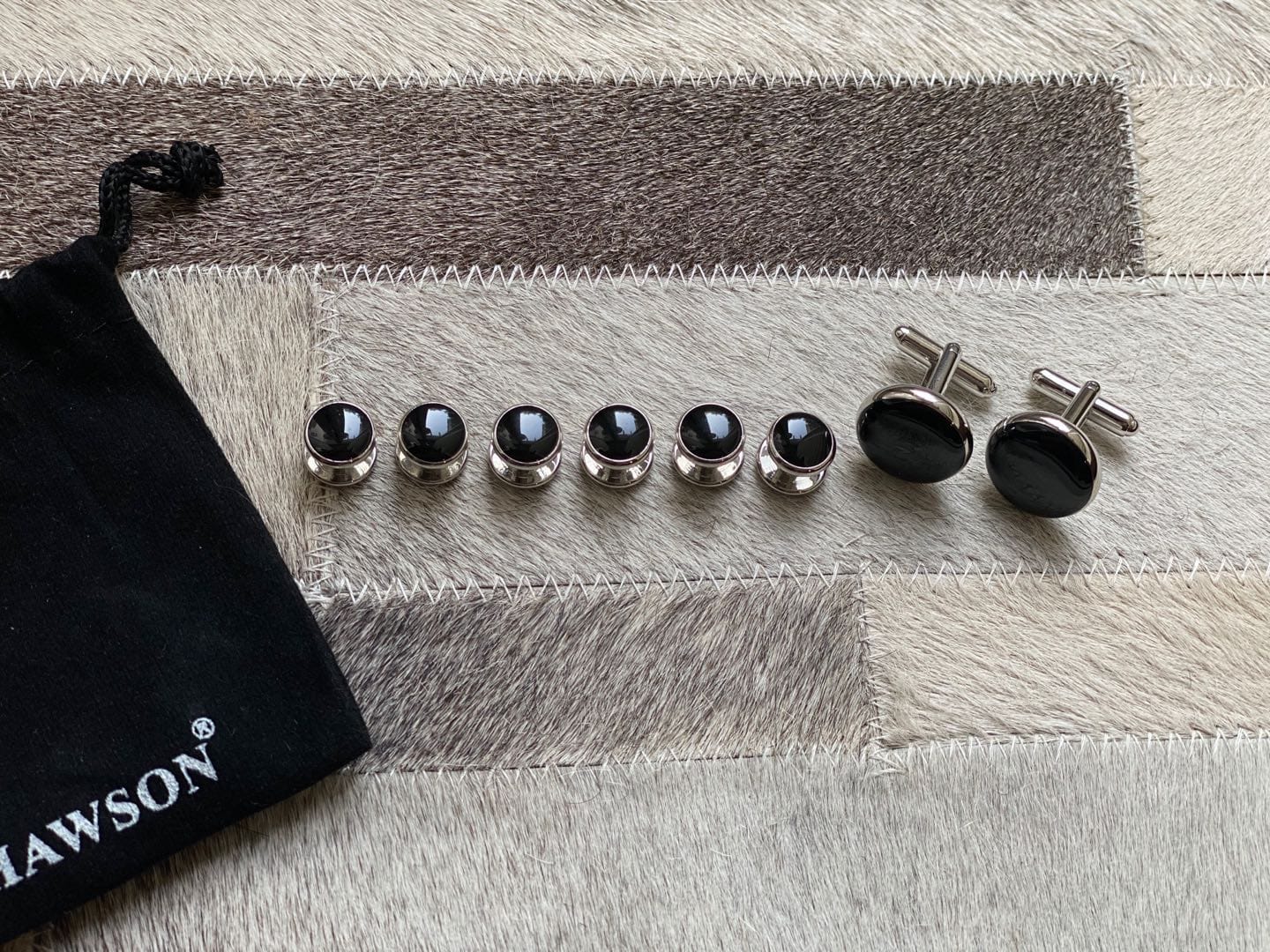 HAWSON Men’s Cufflinks and Tuxedo Studs Set with Gift Box; Men’s Jewelry or Accessories Suitable for Black Suit White Shirts Vest and Red Bow tie on Wedding or Anniversary and Birthday customer photo 1