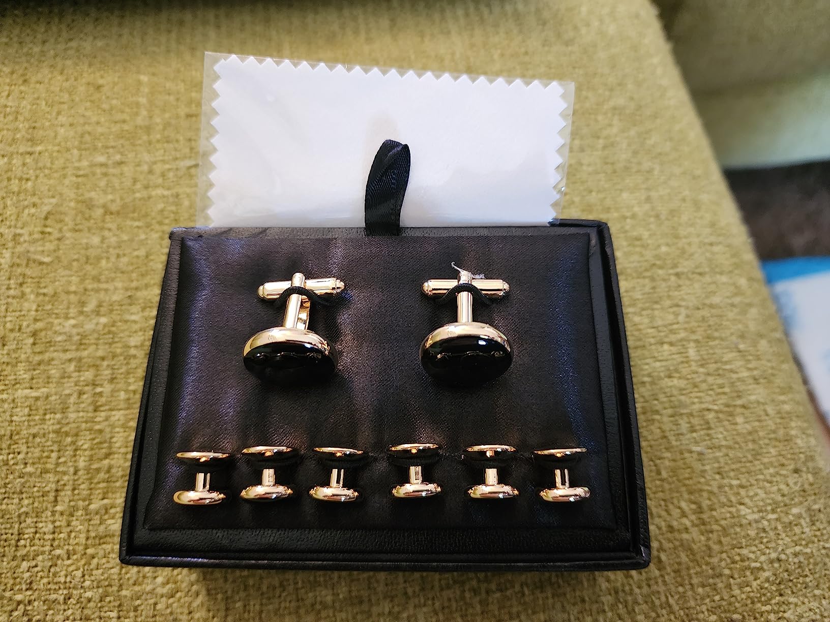 HAWSON Men’s Cufflinks and Tuxedo Studs Set with Gift Box; Men’s Jewelry or Accessories Suitable for Black Suit White Shirts Vest and Red Bow tie on Wedding or Anniversary and Birthday customer photo 2