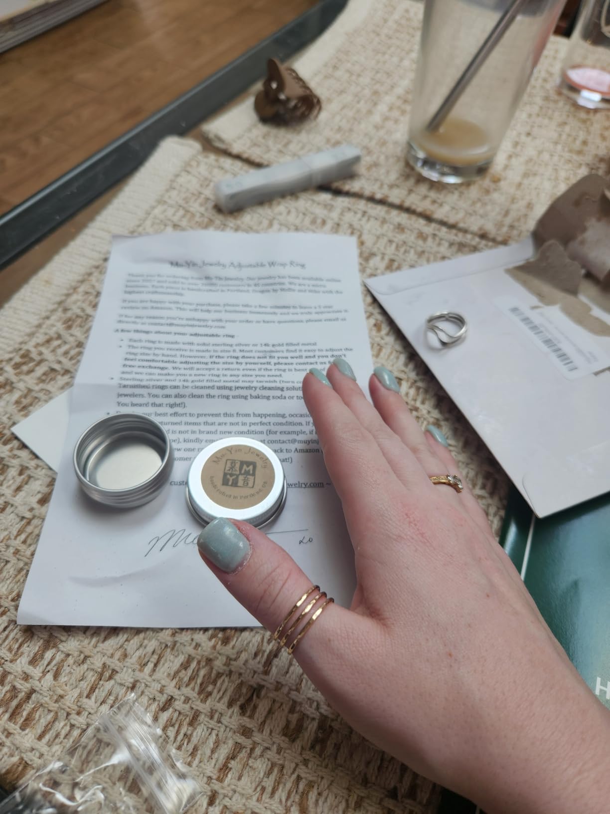 Mu-Yin Jewelry Adjustable Gold Ring for Women | 14K Gold-Filled Modern Minimalist Stacking Ring, Dainty Handmade Jewelry, Open Band, MEDIUM Size 8, Made in USA customer photo 2