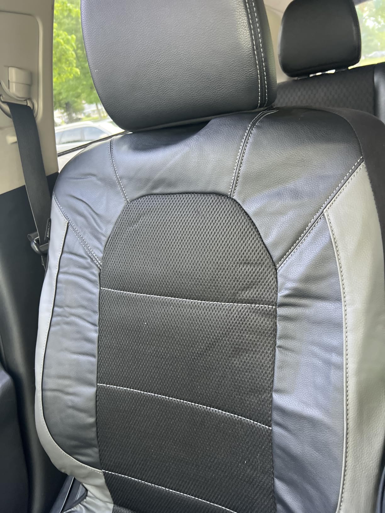 CAR PASS Leather and 3D Air Mesh Universal Fit Car Seat Covers, for Sedans,Trucks,Suvs,Airbag Compatible,Zipper Design and Reserved Opening Holes for Headrest(Full Set, Black and Black) customer photo 1