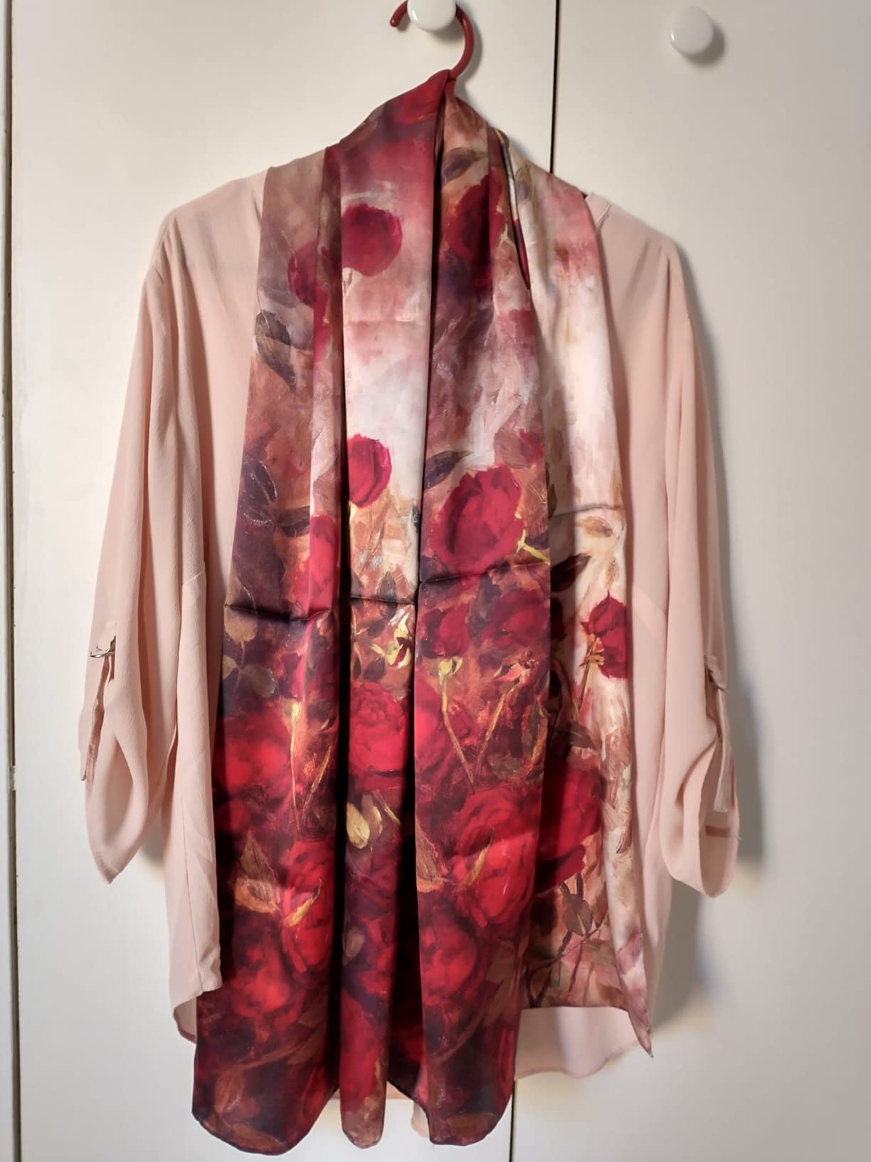 WindamazingStory Women's 100% Charmeuse Mulberry Silk Long Scarf For Gift Hair Ladies Shawls Floral And Butterfly Scarves customer photo 1