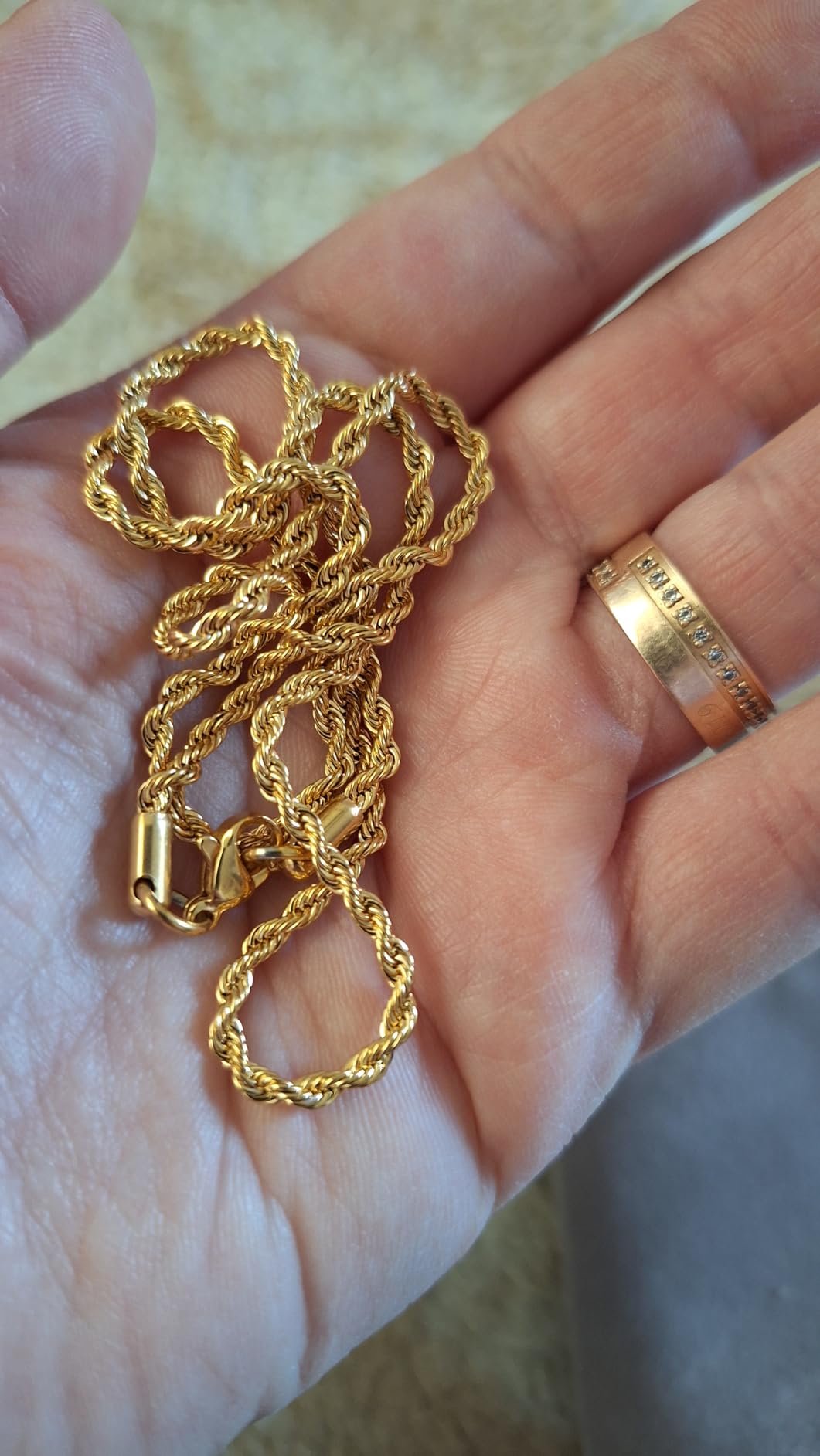 24K Gold Plated Rope Chain Stainless Steel Twist Chain Necklace Men Women customer photo 2