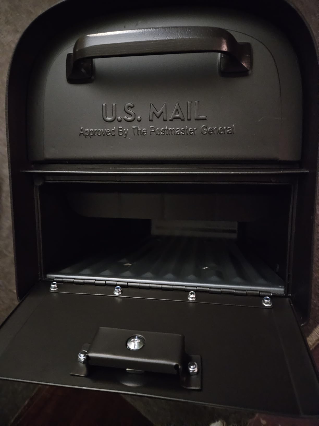Architectural Mailboxes 6300B-10 Oasis 360 Locking Parcel Mailbox, Extra Large, Black, 6300B-10 | Galvanized steel build with a secure steel cam lock, dual access doors, and hopper delivery door. USPS approved. customer photo 2
