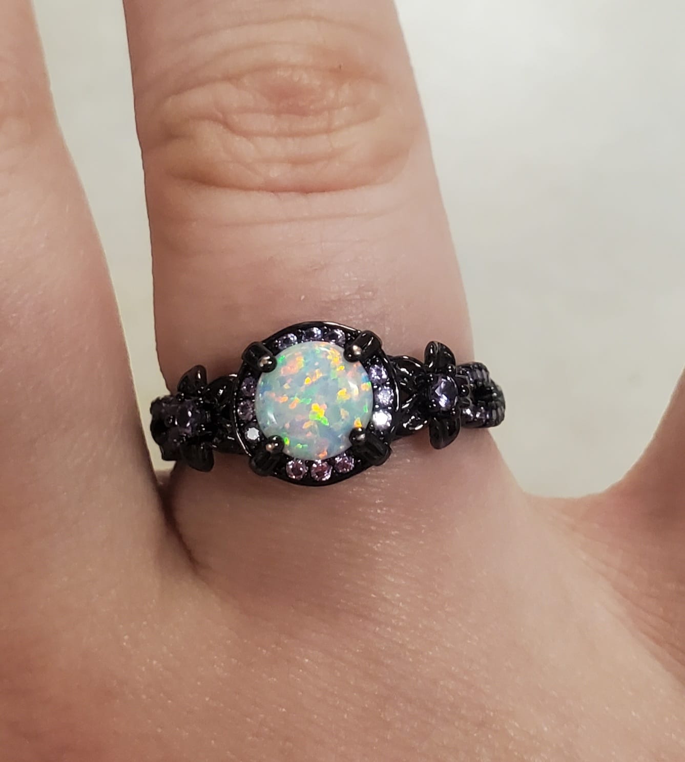 Eternity Ring for Women,18K Black Gold Plated Created Opal/Mystic Topaz/Amethyst Garnet Wedding Engagement Promise Rings Band customer photo 2
