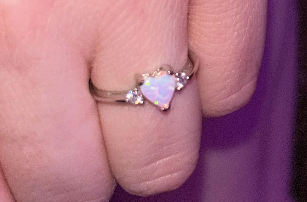 925 Sterling Silver Heart Shaped White Opal Engagement Promise Band Ring customer photo 1