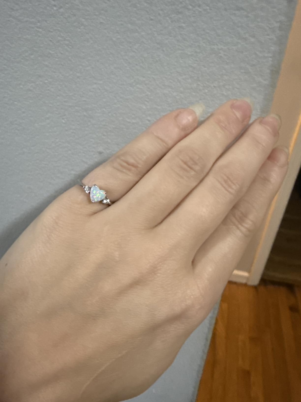 925 Sterling Silver Heart Shaped White Opal Engagement Promise Band Ring customer photo 2