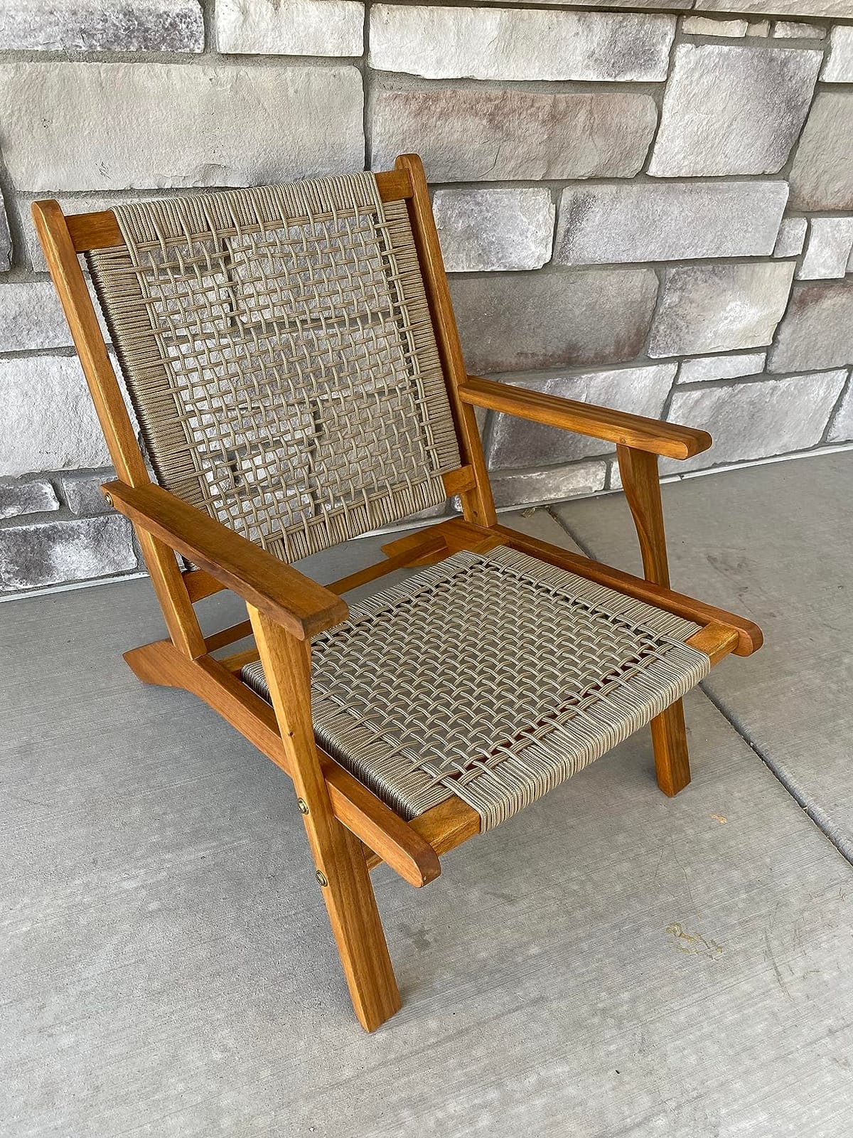 Balkene Home 62773 Vega Natural Stain Outdoor Chair Acacia Wood Construction Hand Woven Seat Mid Century Design Comfortable Reclining Armchair Patio Lawn Garden Backyard Deck - Ecru Cording customer photo 1