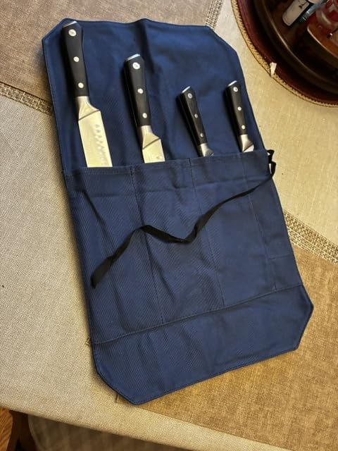 HERSENT Chef's Knife Roll Bag,Portable Travel Chef Knife Case Knife Bag Carrier Storage Bag with 4 Slots Best Gift for Pro Chef or Culinary Enthusiasts Men Women customer photo 2