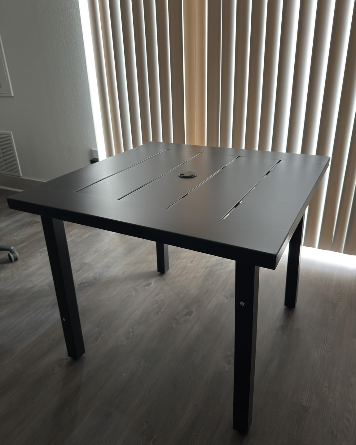 PHI VILLA Patio Table w/Umbrella Hole, Black Metal Dining Table for 4 | 37