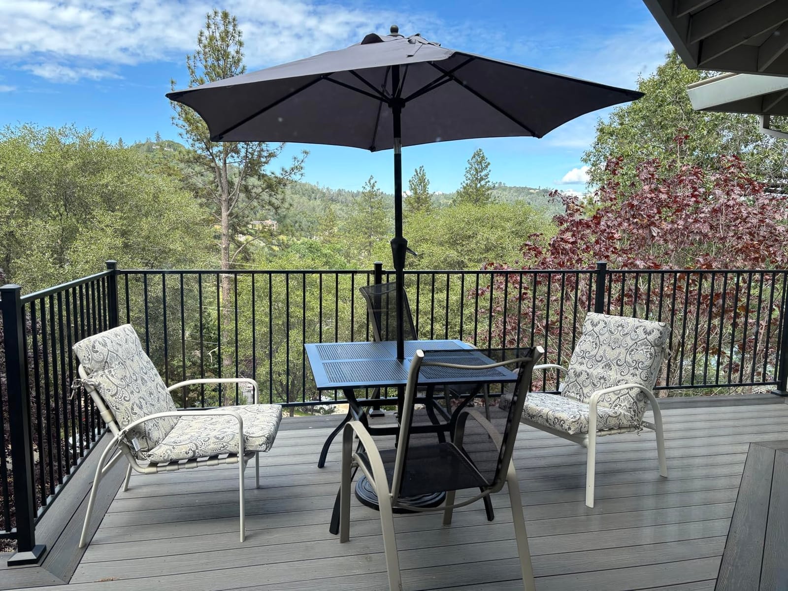 PHI VILLA Patio Table w/Umbrella Hole, Black Metal Dining Table for 4 | 37