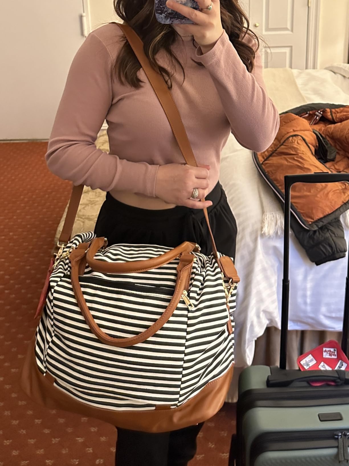 Bluboon Travel Tote Bags with Zipper Ladies Canvas Bag Weekender Overnight Bag for Women Carry on Duffel Bag Trolley Sleeve customer photo 1