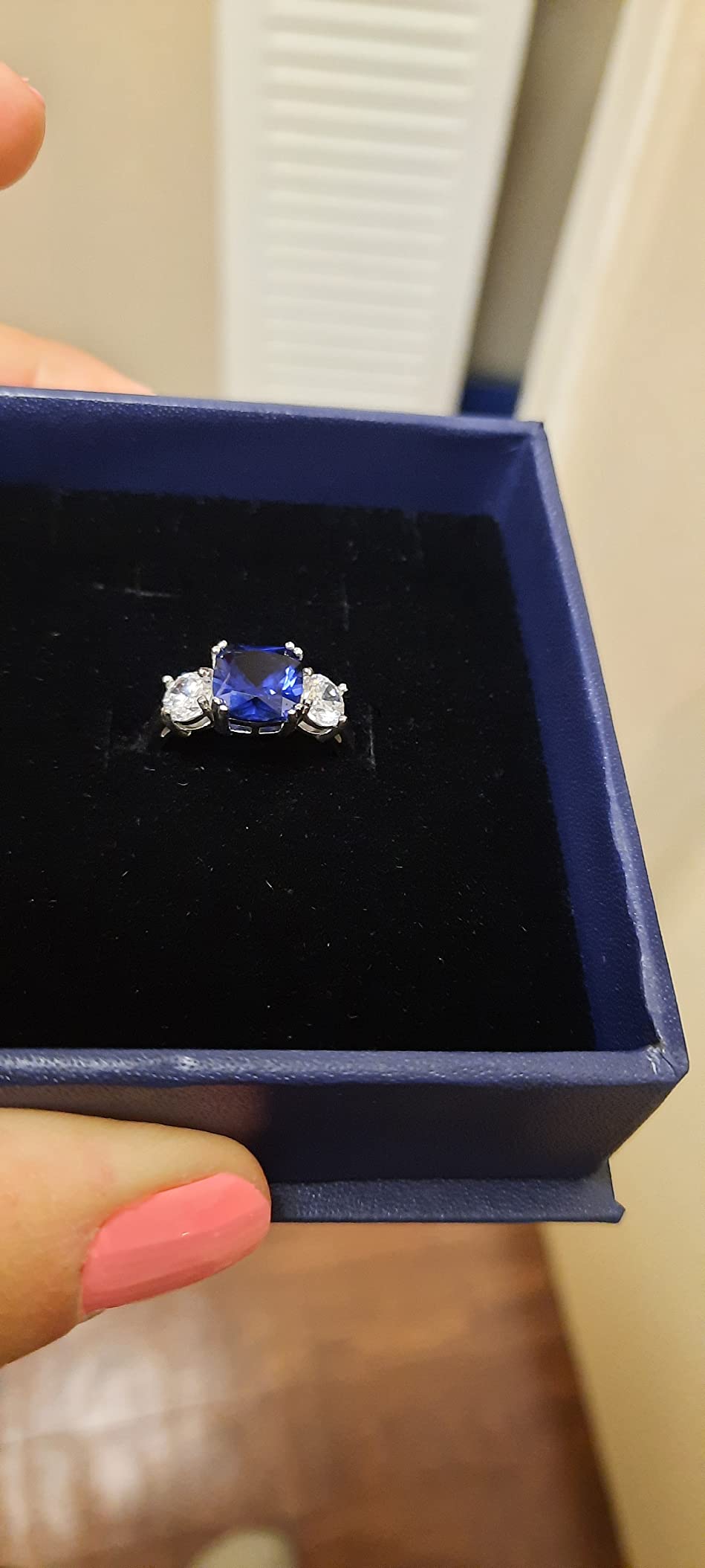 Gem Stone King 4.00 Cttw Blue Simulated Sapphire Engagement Ring customer photo 2