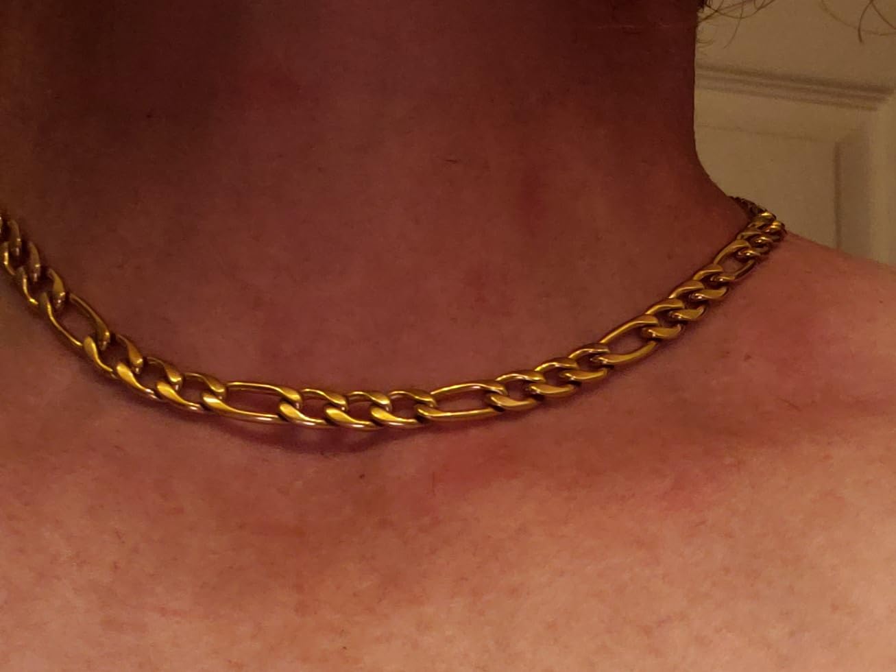 Monily 24K Gold Plated Figaro Chain Stainless Steel Necklace Men Women customer photo 2