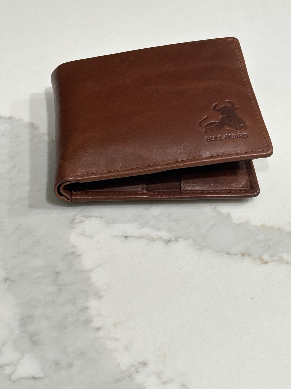 BULL GUARD RFID Blocking Bifold Mens Wallet Premium Top Grain Leather Brown Extra Capacity Wallet for Men Genuine Leather Western Brown, 11+ Cards, Flip Up ID Window, Gift For Men in Nice Gift Box customer photo 2