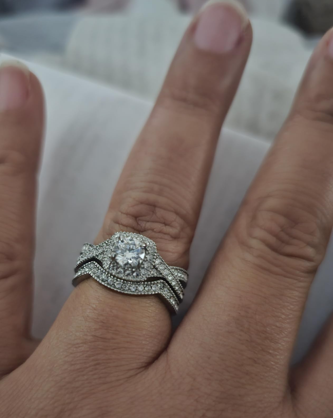 Stainless Steel Rings for Women Infinity Wedding Set Round CZ Cubic Zirconia Halo Engagement Bridal Jewelry Set customer photo 1